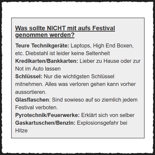 Packliste Festival